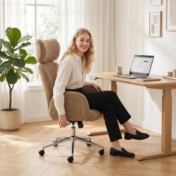 Bureaustoel Met Verstelbare Hoofdsteun, Ergonomische Bureaustoel, Kantelfunctie, In Hoogte Verstelbaar, Bruin