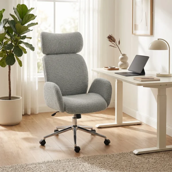Bureaustoel Met Verstelbare Hoofdsteun, Ergonomische Bureaustoel, Kantelfunctie, In Hoogte Verstelbaar, Donkergrijs