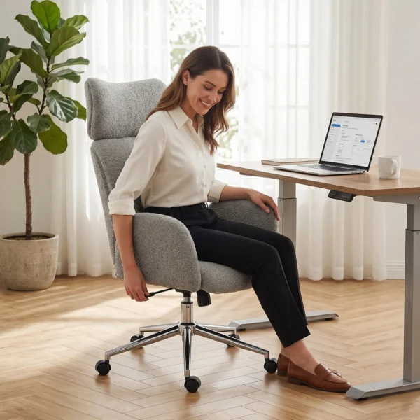 Bureaustoel Met Verstelbare Hoofdsteun, Ergonomische Bureaustoel, Kantelfunctie, In Hoogte Verstelbaar, Donkergrijs