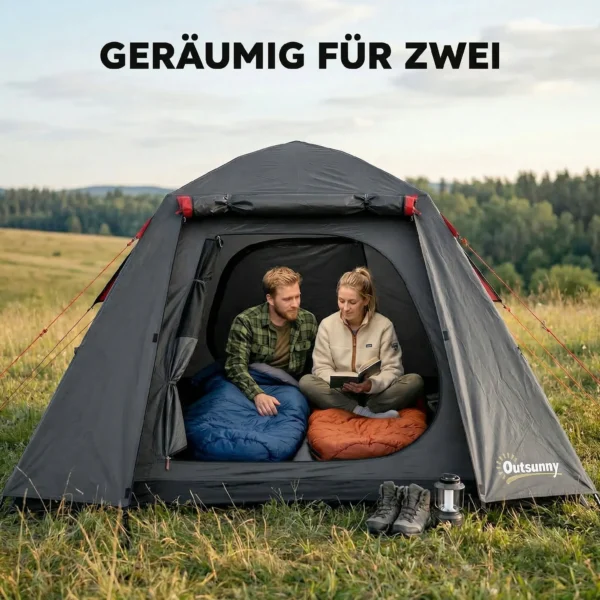Campingtent Voor 2 Personen 3000mm Waterdicht & Winddicht Koepeltent Met 2 Deuren 2 Gaasramen 2 Zijramen Draagtas