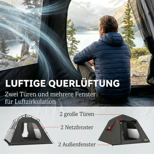 Campingtent Voor 2 Personen 3000mm Waterdicht & Winddicht Koepeltent Met 2 Deuren 2 Gaasramen 2 Zijramen Draagtas