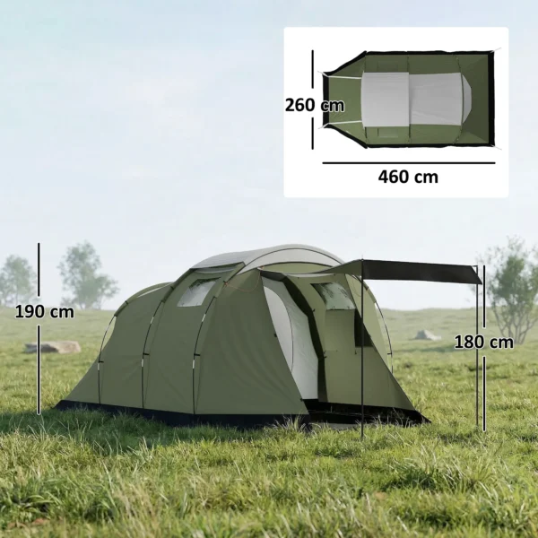 Campingtent Voor 3 4 Personen Stabiel 3000mm Waterdicht Familietent Met Slaapcabine Voorkamer Woonruimte Groen
