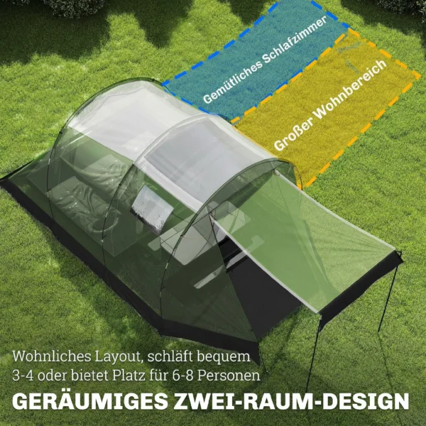Campingtent Voor 3 4 Personen Stabiel 3000mm Waterdicht Familietent Met Slaapcabine Voorkamer Woonruimte Groen