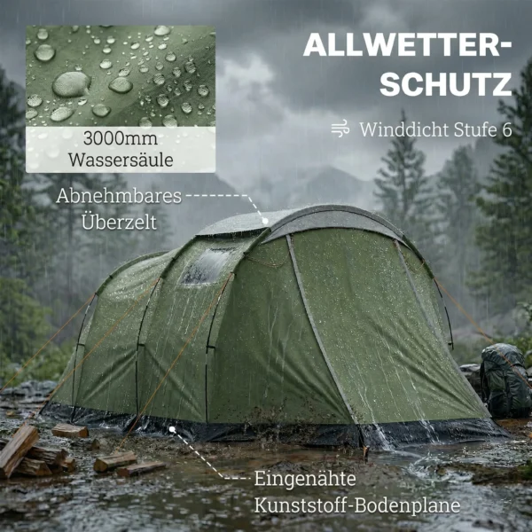 Campingtent Voor 3 4 Personen Stabiel 3000mm Waterdicht Familietent Met Slaapcabine Voorkamer Woonruimte Groen