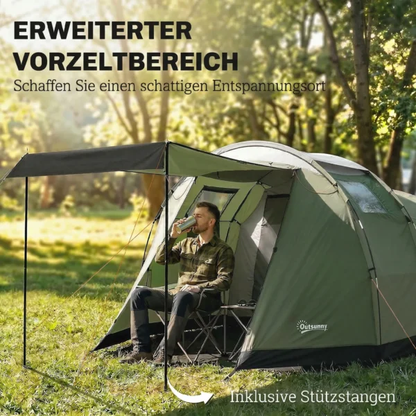 Campingtent Voor 3 4 Personen Stabiel 3000mm Waterdicht Familietent Met Slaapcabine Voorkamer Woonruimte Groen