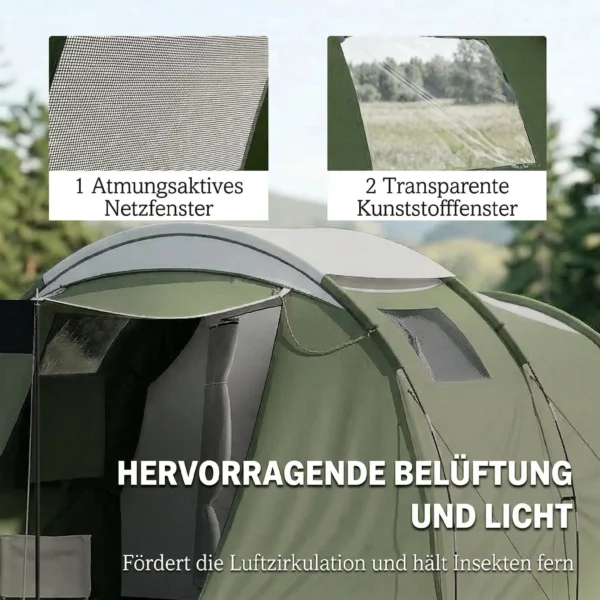 Campingtent Voor 3 4 Personen Stabiel 3000mm Waterdicht Familietent Met Slaapcabine Voorkamer Woonruimte Groen