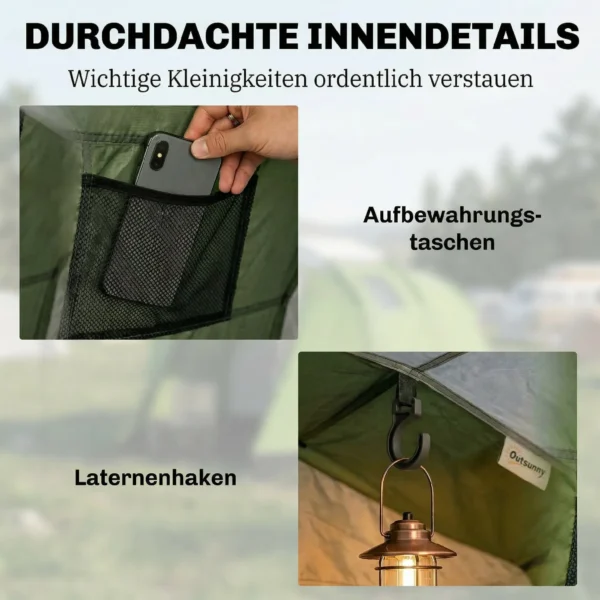 Campingtent Voor 3 4 Personen Stabiel 3000mm Waterdicht Familietent Met Slaapcabine Voorkamer Woonruimte Groen