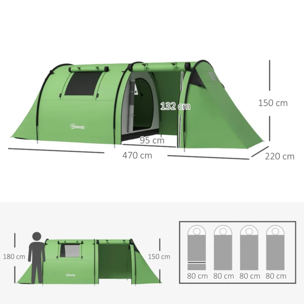 Campingtent Voor 3 4 Personen Stabiel Waterdicht Familietent Met Slaapkamer Woonkamer 3000mm Waterkolom Donkergroen