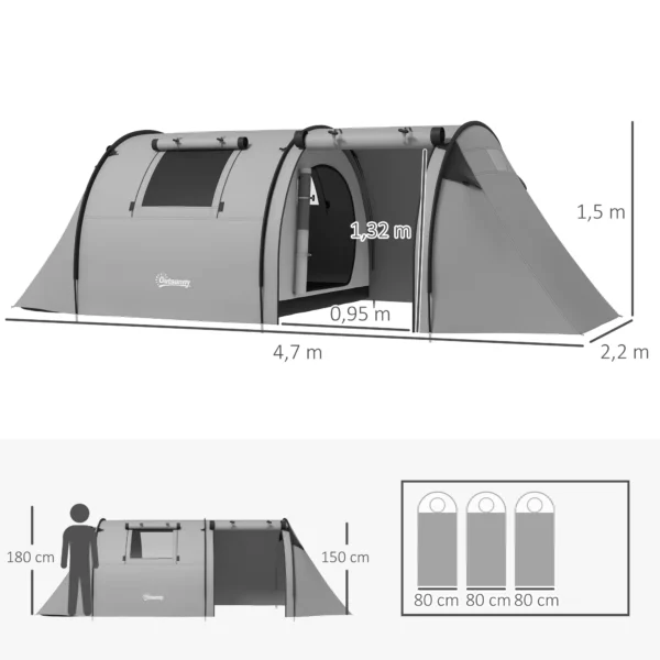 Campingtent Voor 3 4 Personen Stabiel Waterdicht Familietent Met Slaapkamer Woonkamer 3000mm Waterkolom Grijs