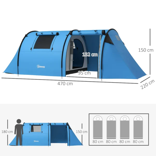 Campingtent Voor 3 4 Personen Stabiel Waterdicht Familietent Met Slaapkamer Woonkamer 3000mm Waterkolom Hemelsblauw
