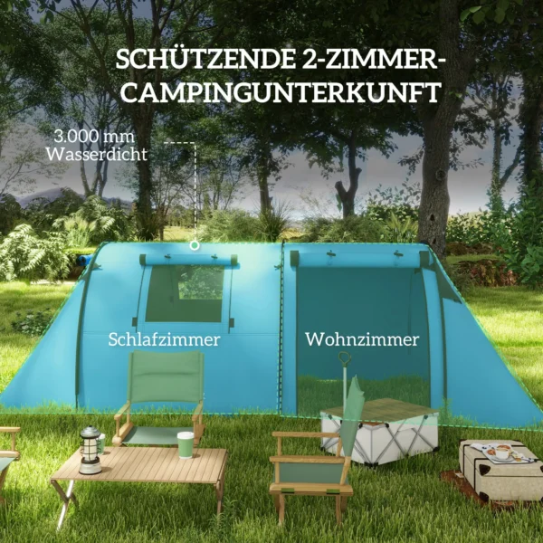 Campingtent Voor 3 4 Personen Stabiel Waterdicht Familietent Met Slaapkamer Woonkamer 3000mm Waterkolom Hemelsblauw