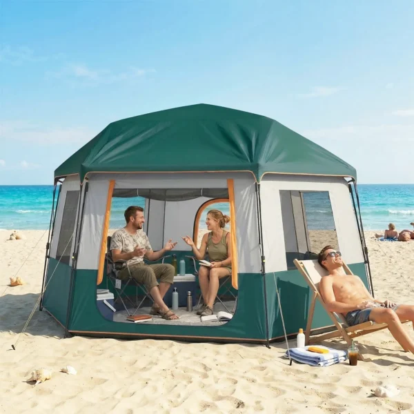 Campingtent Voor 4 6 Personen Stabiel 3000mm Waterdicht Familietent Met Afneembare Bovenste Afdekking UV30+ Bescherming Groen