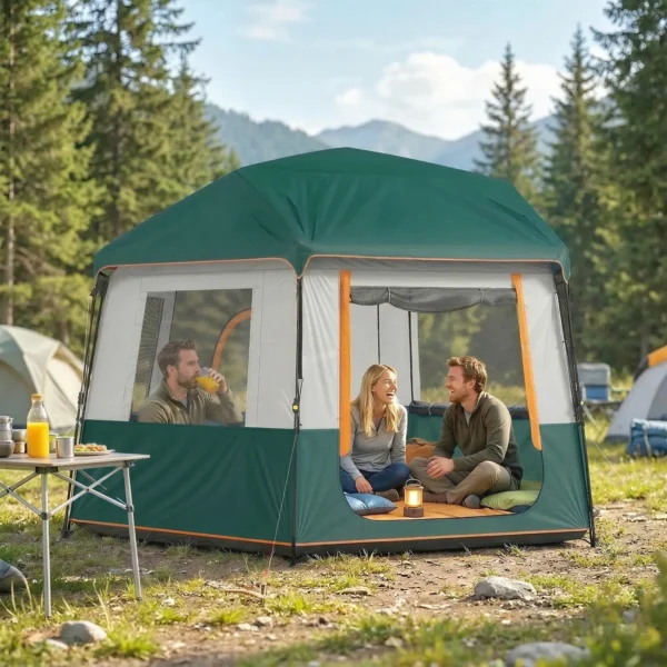 Campingtent Voor 4 6 Personen Stabiel 3000mm Waterdicht Familietent Met Afneembare Bovenste Afdekking UV30+ Bescherming Groen