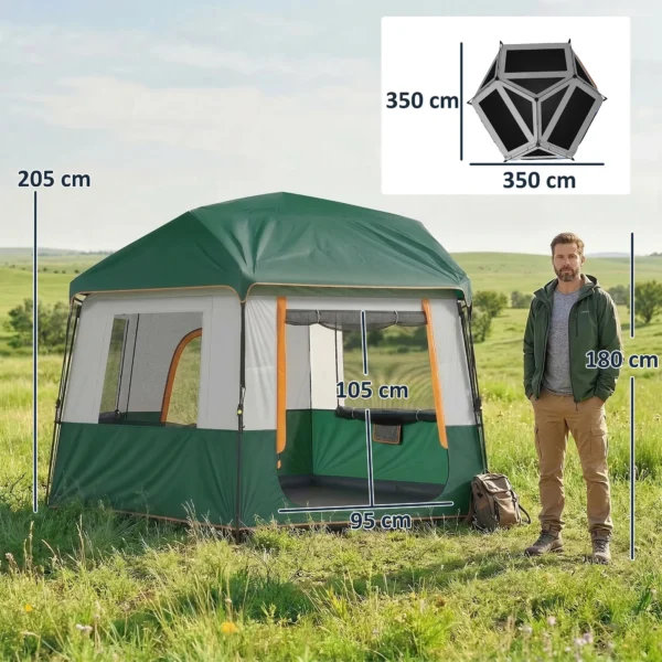 Campingtent Voor 4 6 Personen Stabiel 3000mm Waterdicht Familietent Met Afneembare Bovenste Afdekking UV30+ Bescherming Groen