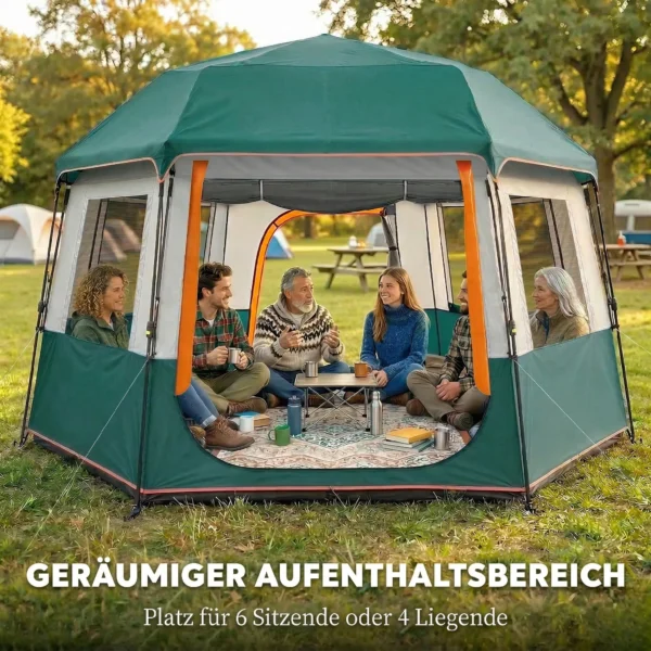 Campingtent Voor 4 6 Personen Stabiel 3000mm Waterdicht Familietent Met Afneembare Bovenste Afdekking UV30+ Bescherming Groen