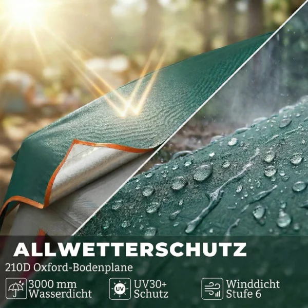 Campingtent Voor 4 6 Personen Stabiel 3000mm Waterdicht Familietent Met Afneembare Bovenste Afdekking UV30+ Bescherming Groen