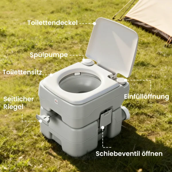 Campingtoilet Reistoilet Max. Draagkracht Tot 147 Kg 20L Voor Kamperen Wandelen Reizen Vissen 41,5 X 36,5 X 42 Cm Grijs
