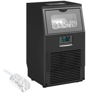 Commerciële 30 Kg/24H Vrijstaande IJsblokjesmachine Met 4 Kg Opslag, Zelfreinigend, Timer Staal Zwart