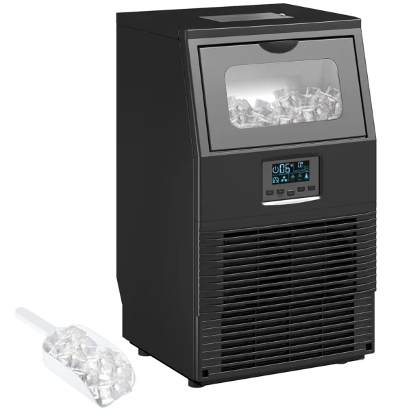 Commerciële 30 Kg/24H Vrijstaande IJsblokjesmachine Met 4 Kg Opslag, Zelfreinigend, Timer Staal Zwart