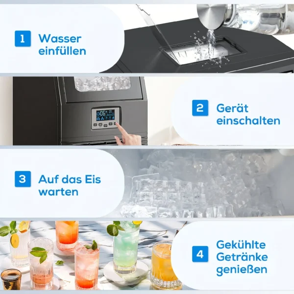Commerciële 30 Kg/24H Vrijstaande IJsblokjesmachine Met 4 Kg Opslag, Zelfreinigend, Timer Staal Zwart