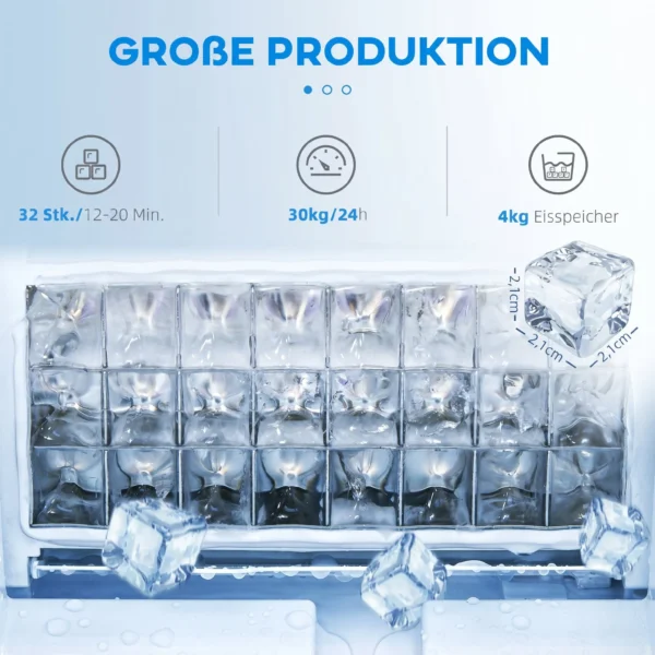 Commerciële 30 Kg/24H Vrijstaande IJsblokjesmachine Met 4 Kg Opslag, Zelfreinigend, Timer Staal Zwart