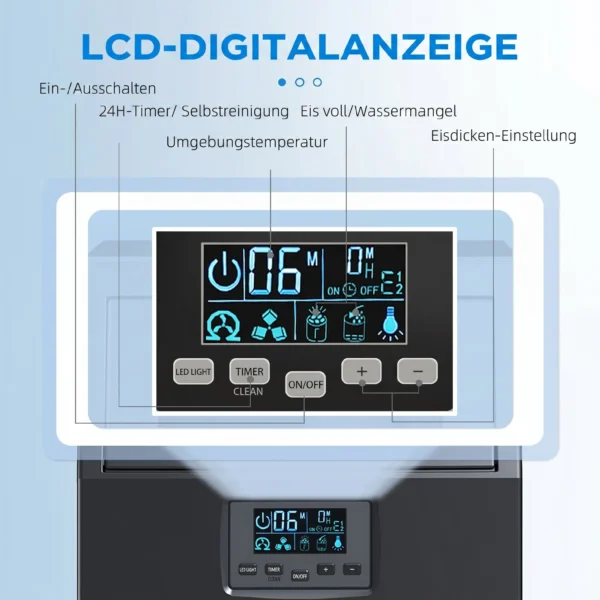 Commerciële 30 Kg/24H Vrijstaande IJsblokjesmachine Met 4 Kg Opslag, Zelfreinigend, Timer Staal Zwart