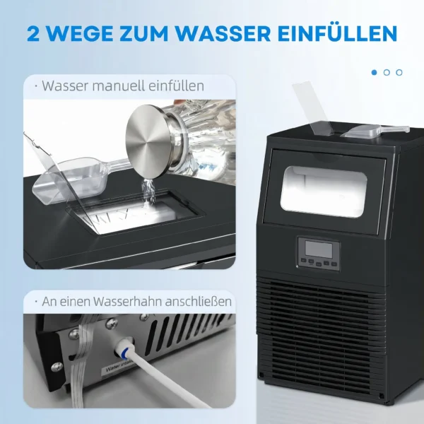 Commerciële 30 Kg/24H Vrijstaande IJsblokjesmachine Met 4 Kg Opslag, Zelfreinigend, Timer Staal Zwart