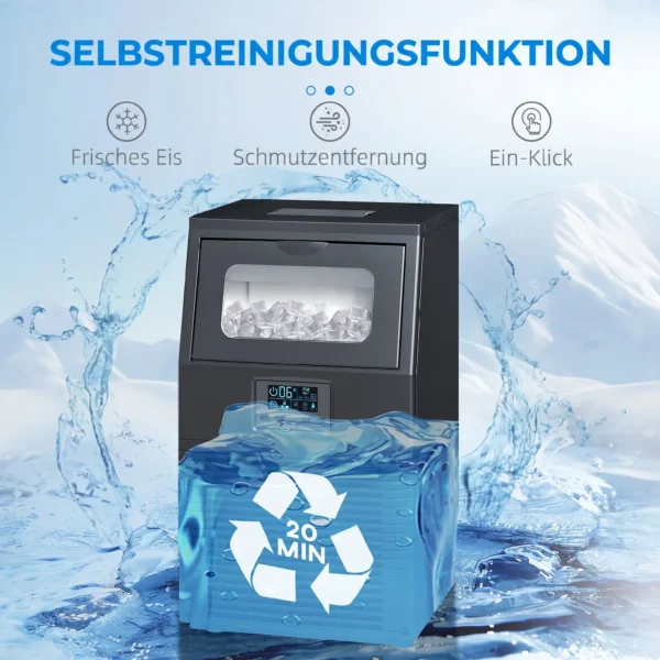 Commerciële 30 Kg/24H Vrijstaande IJsblokjesmachine Met 4 Kg Opslag, Zelfreinigend, Timer Staal Zwart