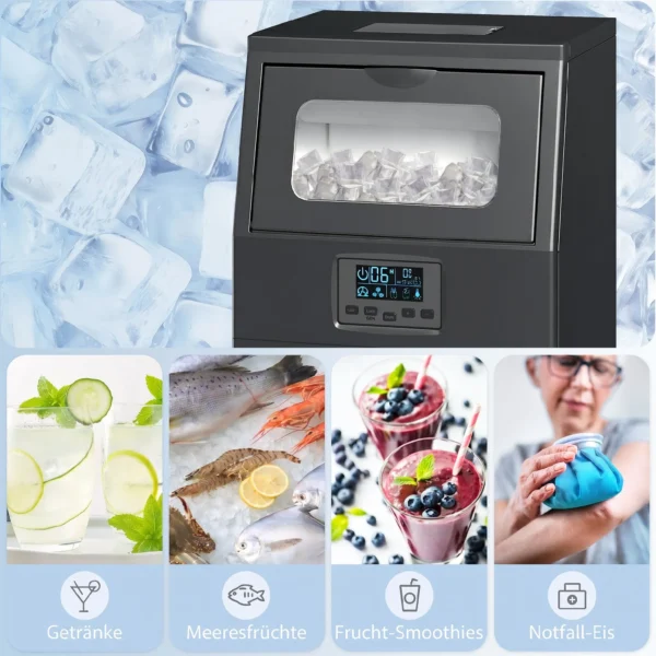 Commerciële 30 Kg/24H Vrijstaande IJsblokjesmachine Met 4 Kg Opslag, Zelfreinigend, Timer Staal Zwart