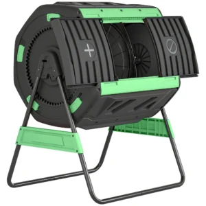 Compostbak, 200L Dubbele Kamer Composter Met Verstelbare Ventilatieopeningen, BPA vrij, Groen