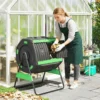 Compostbak, 200L Dubbele Kamer Composter Met Verstelbare Ventilatieopeningen, BPA vrij, Groen