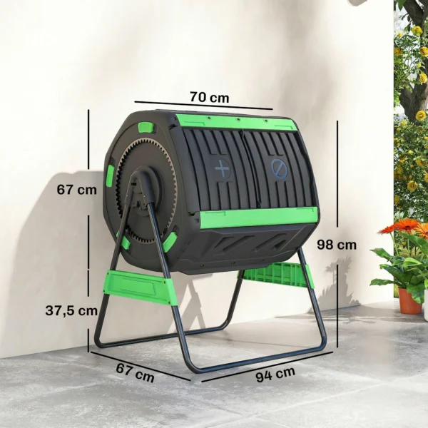 Compostbak, 200L Dubbele Kamer Composter Met Verstelbare Ventilatieopeningen, BPA vrij, Groen