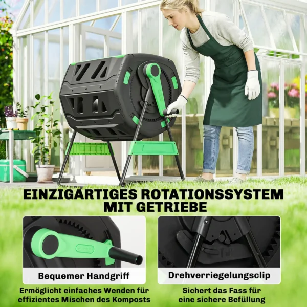 Compostbak, 200L Dubbele Kamer Composter Met Verstelbare Ventilatieopeningen, BPA vrij, Groen