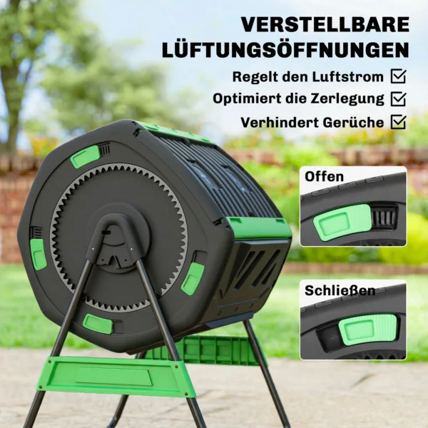 Compostbak, 200L Dubbele Kamer Composter Met Verstelbare Ventilatieopeningen, BPA vrij, Groen