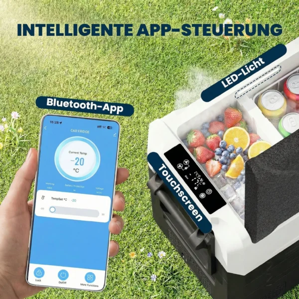 Compressor Koelbox 50L 20℃ 20℃ Elektrische Koelbox Met Dual Zone Temperatuurregeling APP LED Batterijbescherming Vouwhandvat