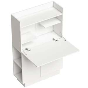 Computerschrijftafel Klaptafel Met Planken En Kast Voor Het Thuiskantoor, 128 Cm Hoog, Wit
