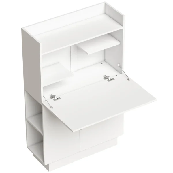 Computerschrijftafel Klaptafel Met Planken En Kast Voor Het Thuiskantoor, 128 Cm Hoog, Wit