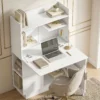 Computerschrijftafel Klaptafel Met Planken En Kast Voor Het Thuiskantoor, 128 Cm Hoog, Wit