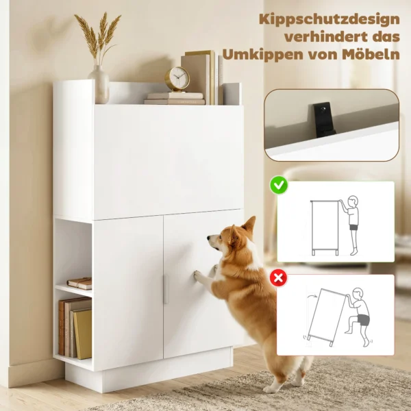 Computerschrijftafel Klaptafel Met Planken En Kast Voor Het Thuiskantoor, 128 Cm Hoog, Wit
