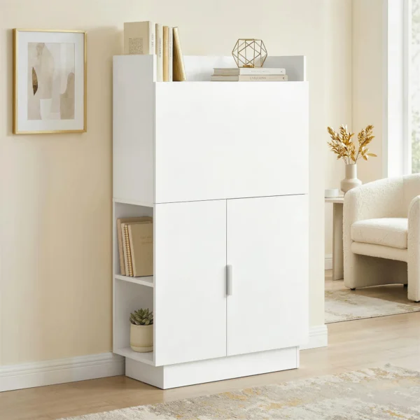 Computerschrijftafel Klaptafel Met Planken En Kast Voor Het Thuiskantoor, 128 Cm Hoog, Wit