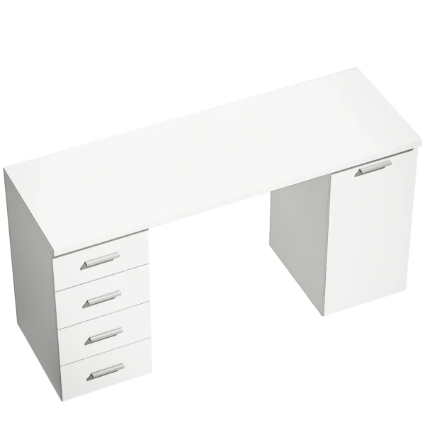 Computertafel Met 4 Laden En Kast, 140 Cm Bureau Voor Studeerkamer, Wit Houtlook