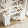 Computertafel Met 4 Laden En Kast, 140 Cm Bureau Voor Studeerkamer, Wit Houtlook