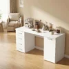 Computertafel Met 4 Laden En Kast, 140 Cm Bureau Voor Studeerkamer, Wit Houtlook