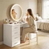 Computertafel Met 4 Laden En Kast, 140 Cm Bureau Voor Studeerkamer, Wit Houtlook