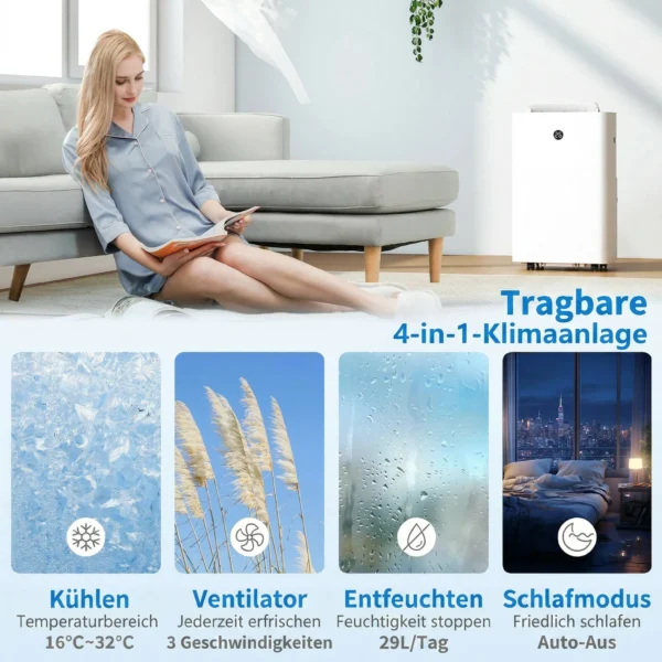 Draagbaar Klimaatapparaat Met 12.000 BTU, 4 in 1 Airconditioner Met WiFi En Spraakbesturing, Koeling, Ontvochtiger, Ventilator, Slaapmodus