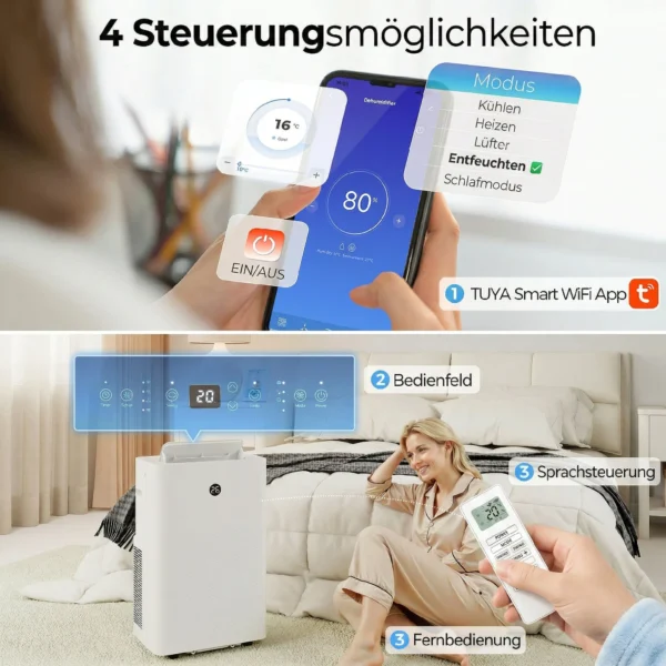 Draagbaar Klimaatapparaat Met 12.000 BTU, 4 in 1 Airconditioner Met WiFi En Spraakbesturing, Koeling, Ontvochtiger, Ventilator, Slaapmodus