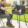 Draagbare Gasgrill 2 Branders 7 KW 2 in 1 Tafelgrill Met Braadfunctie Inklapbare Poten Grillrooster Windscherm Deksel Sluiting