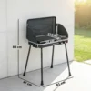 Draagbare Gasgrill 2 Branders 7 KW 2 in 1 Tafelgrill Met Braadfunctie Inklapbare Poten Grillrooster Windscherm Deksel Sluiting