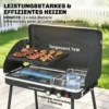 Draagbare Gasgrill 2 Branders 7 KW 2 in 1 Tafelgrill Met Braadfunctie Inklapbare Poten Grillrooster Windscherm Deksel Sluiting