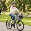 Draagbare Hondenmand Voor Fiets Voorzijde Met Veiligheidslijn, Kussen, Kom Voor Kleine Honden Tot 5kg Lichtgrijs